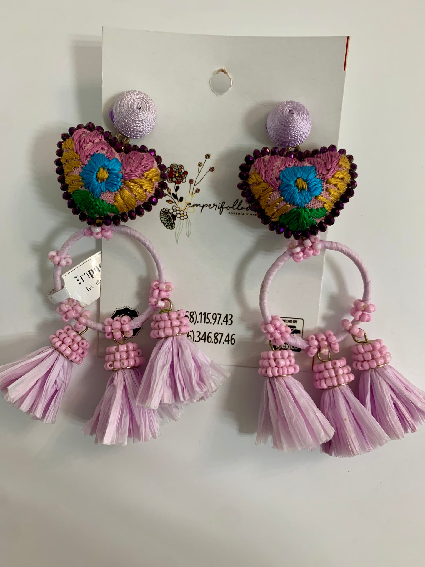 EMBROIDERED HEART EARRING