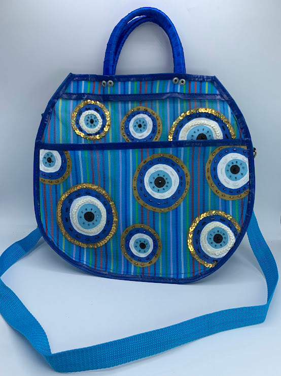 Evil eye embroidered market handbag
