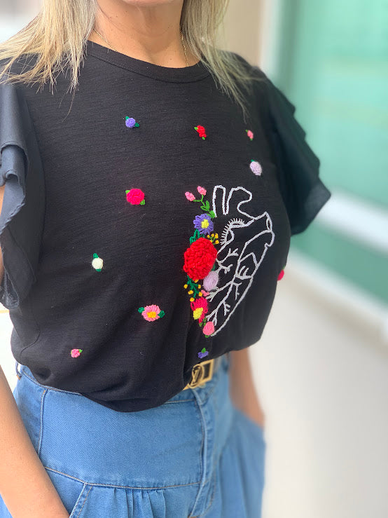 Floral heart short sleeve t-shirt