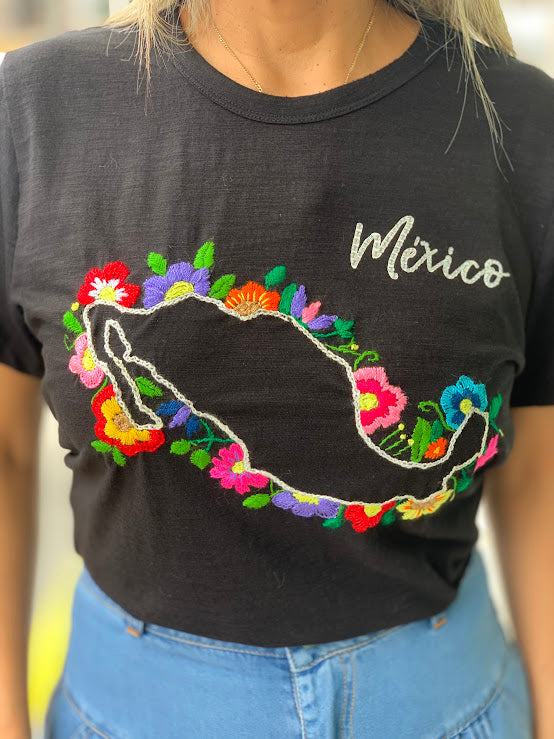 Floral Mexico map short sleeve t-shirt