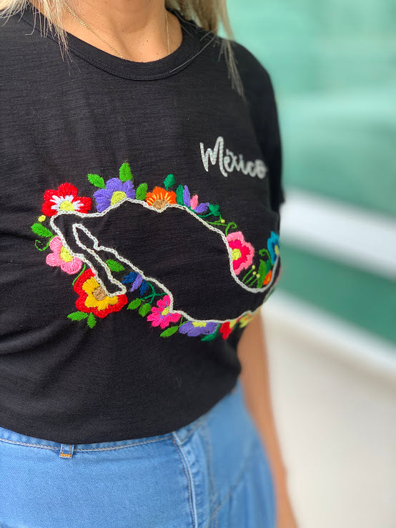 Floral Mexico map short sleeve t-shirt