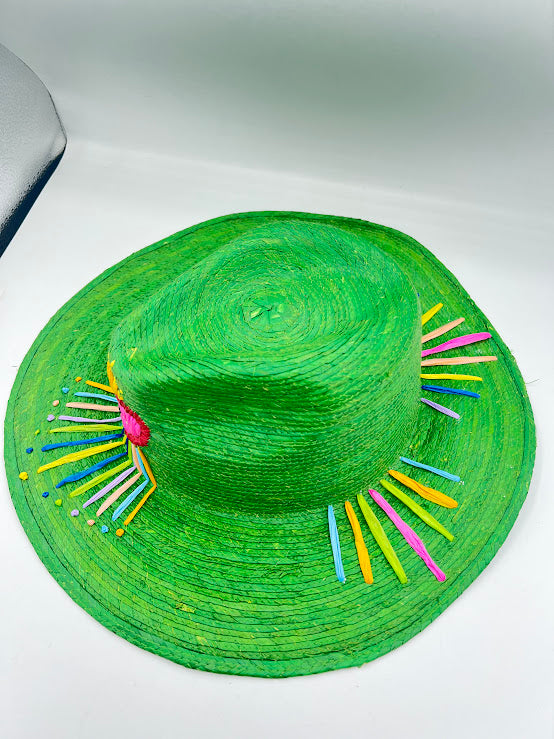 Embroidered Mexican heart straw hat