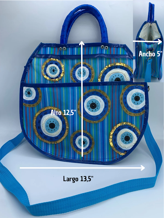 Evil eye embroidered market handbag