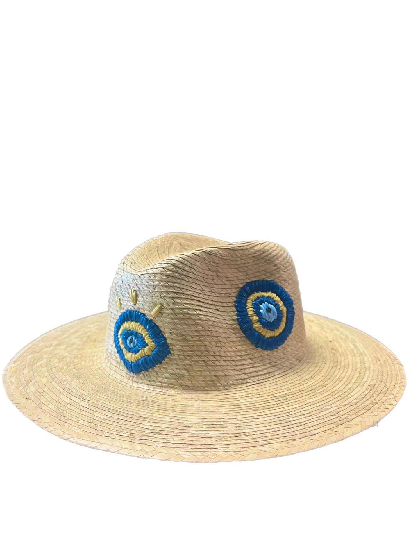 Embroidered evil eye initial straw hat
