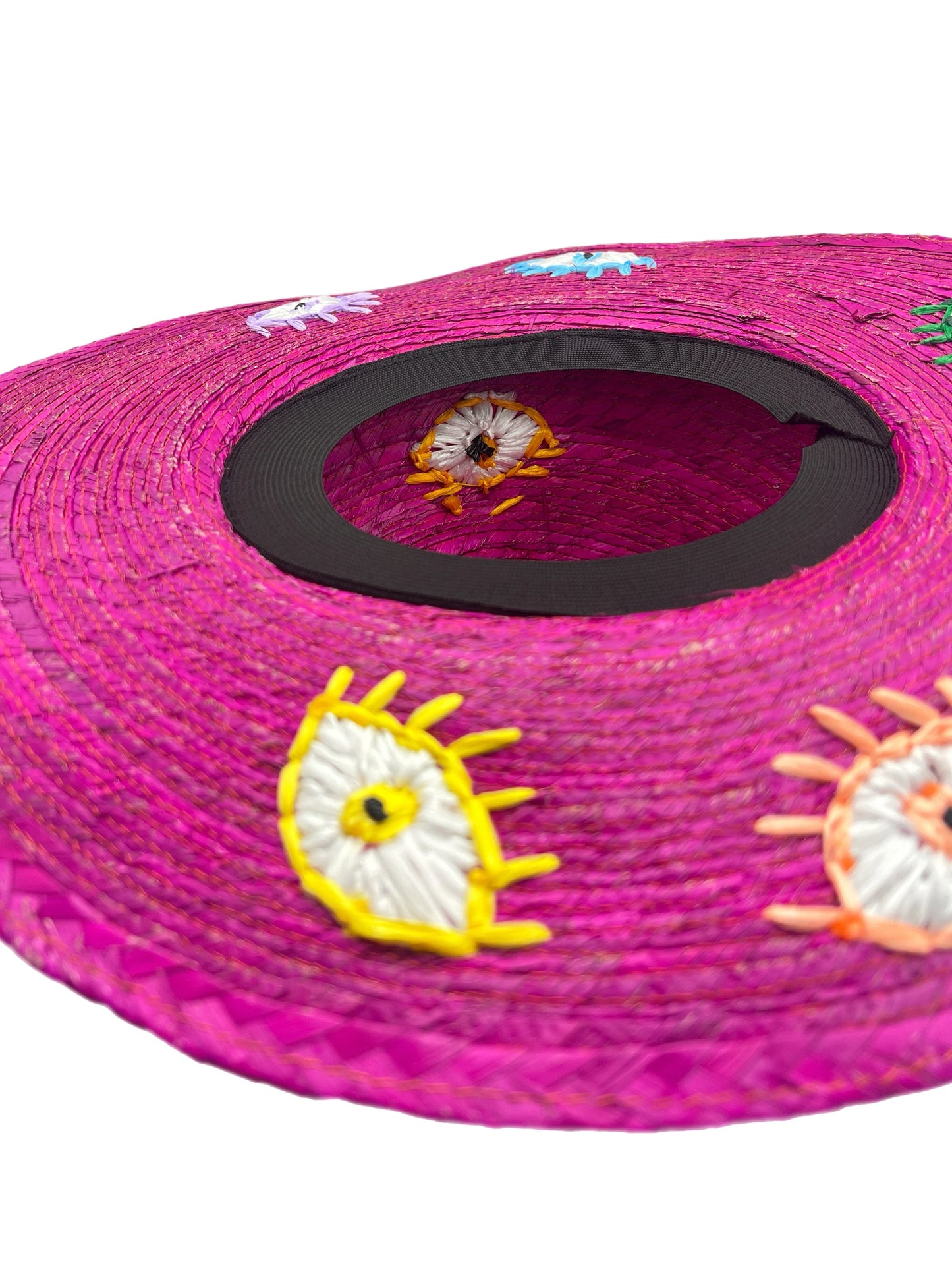 Embroidered Multi color evil eye straw hat