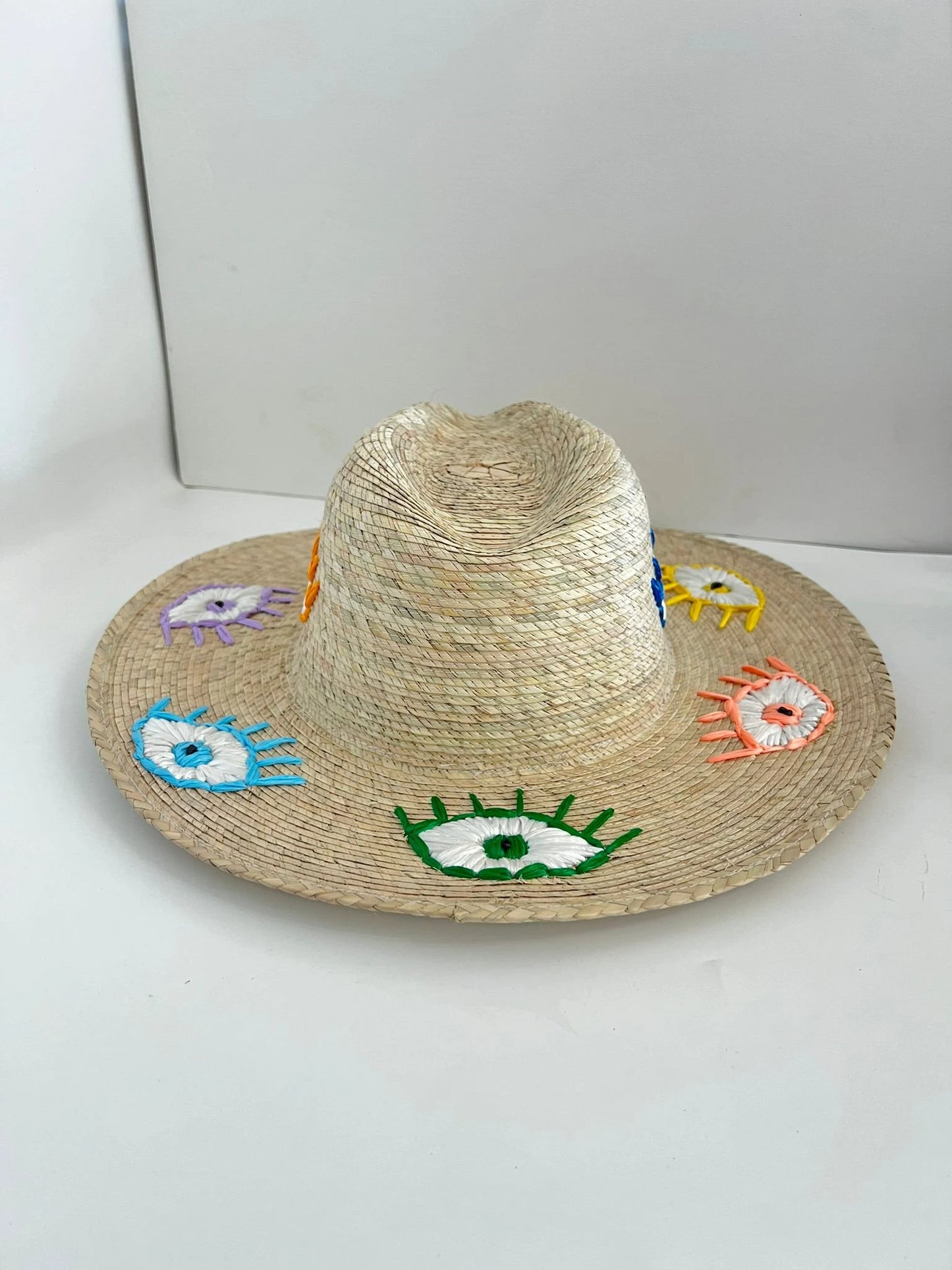 Embroidered Multi color evil eye straw hat