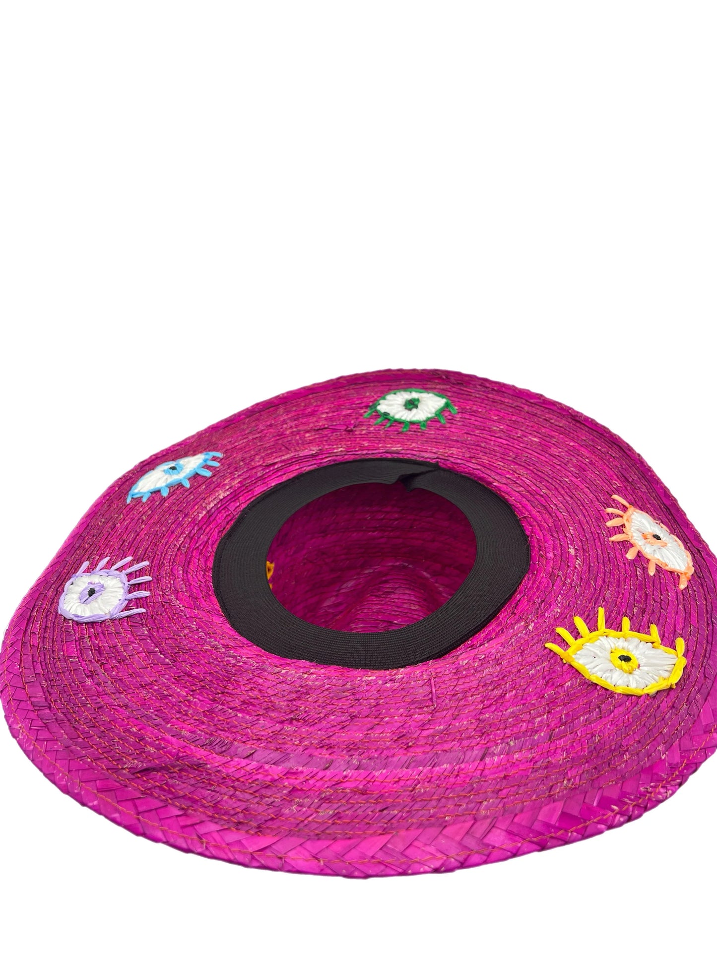 Embroidered Multi color evil eye straw hat