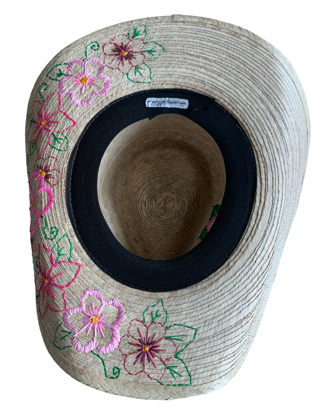 Hand Embroidered Straw Hat with Floral Design