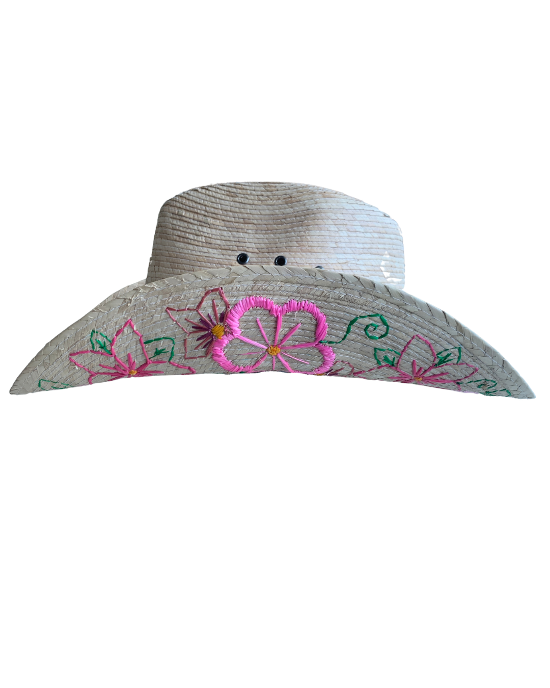 Hand Embroidered Straw Hat with Floral Design
