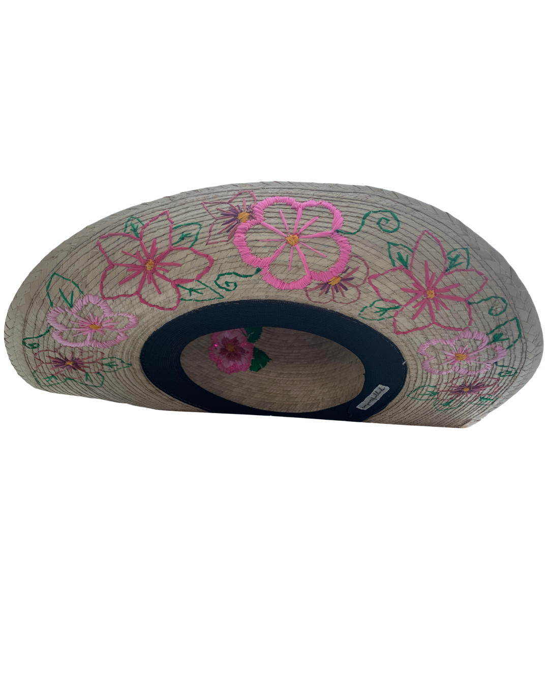 Hand Embroidered Straw Hat with Floral Design