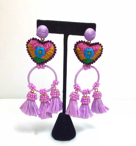 EMBROIDERED HEART EARRING