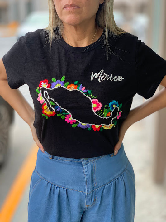Floral Mexico map short sleeve t-shirt