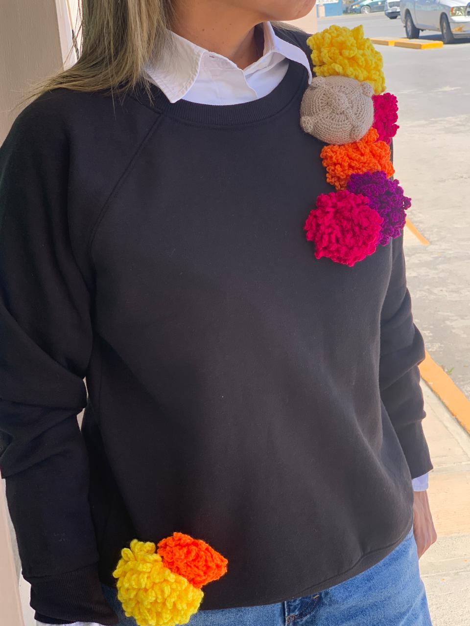 Handcrafted “Marigold Dreams” Sweatshirt – Mexican Artisan Design