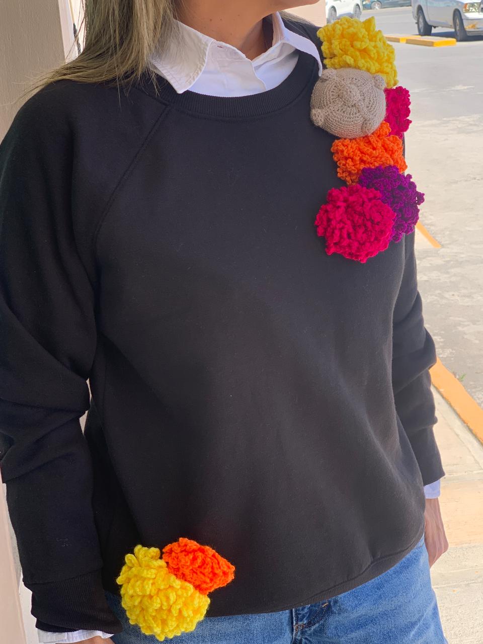Handcrafted “Marigold Dreams” Sweatshirt – Mexican Artisan Design