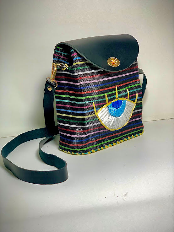 Embroidered Evil Eye Mesh Cross body