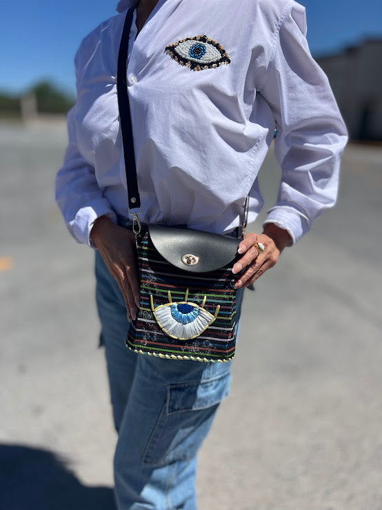 Embroidered Evil Eye Mesh Cross body