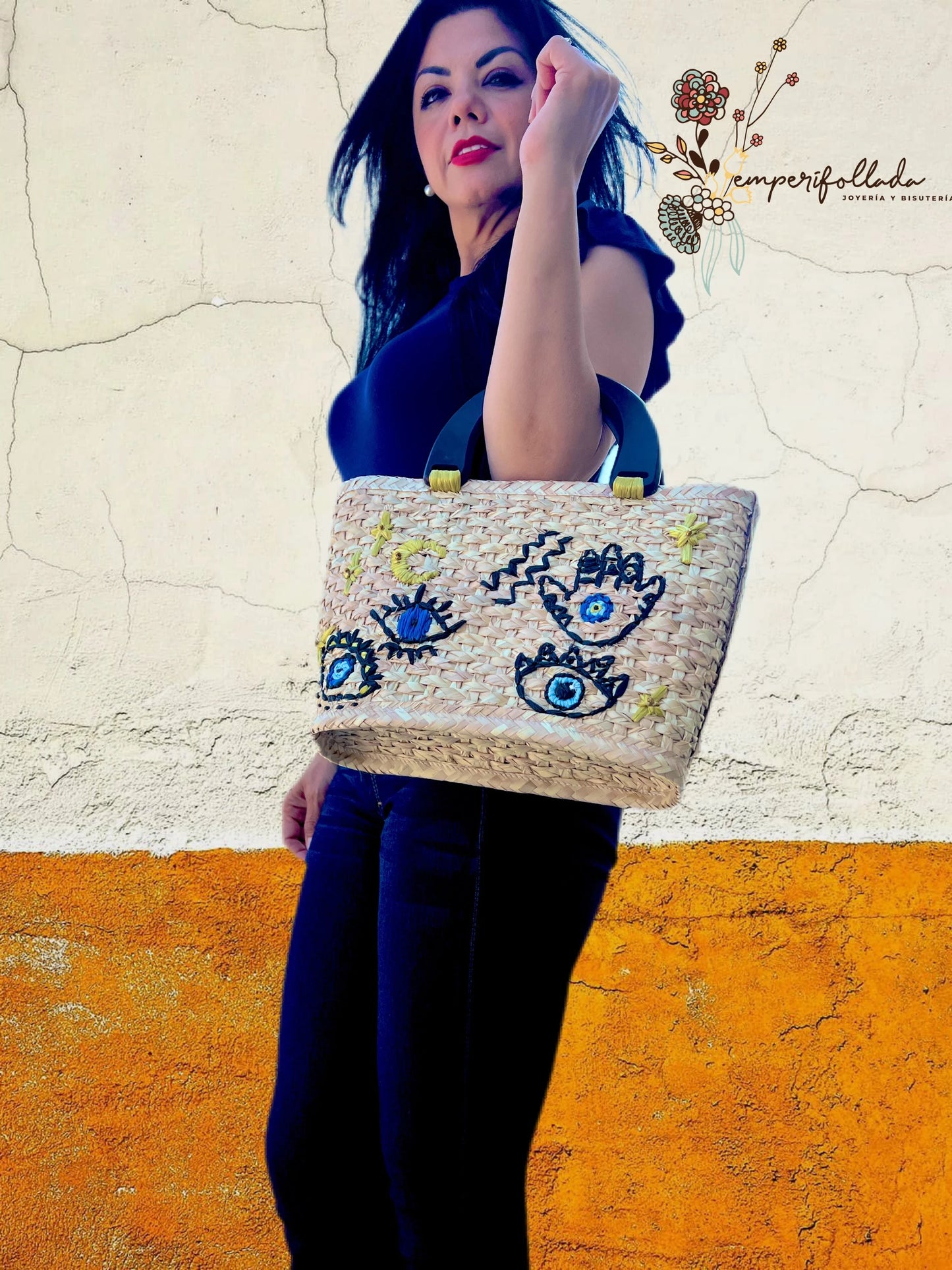 Palm bag with evil eye design