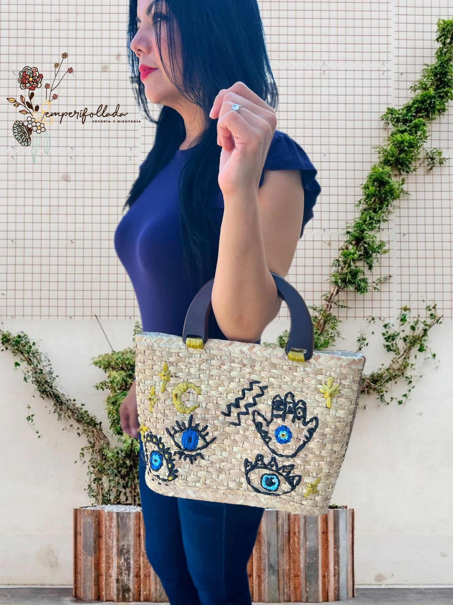 Palm bag with evil eye design